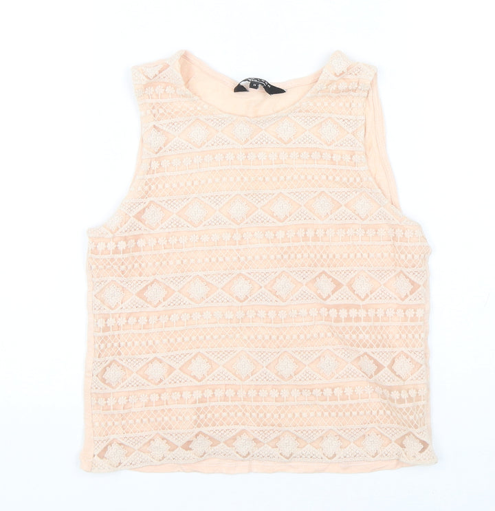 New Look Girls Pink Geometric Cotton Basic Tank Size 11 Years Round Neck Pullover