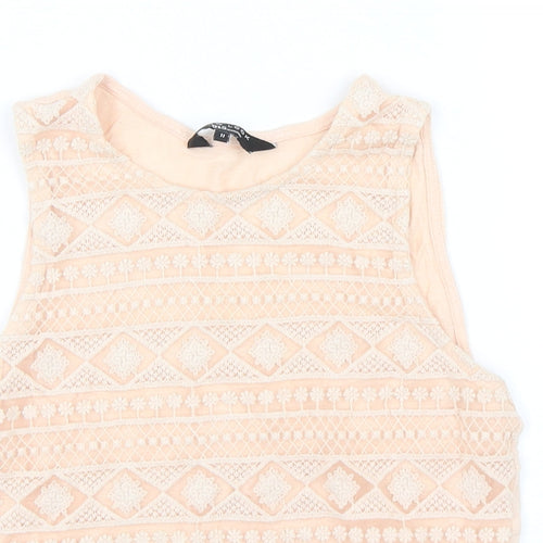 New Look Girls Pink Geometric Cotton Basic Tank Size 11 Years Round Neck Pullover