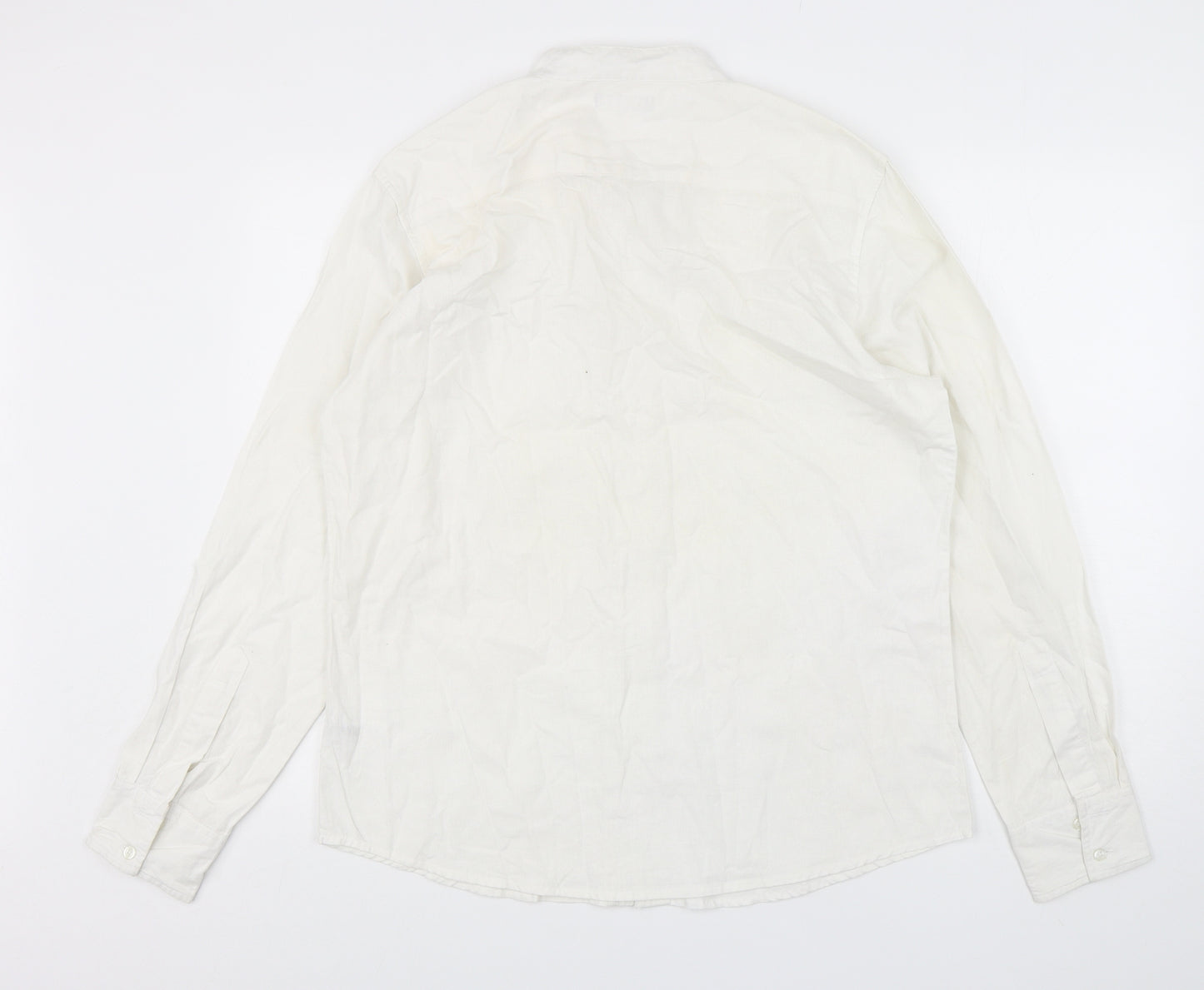 Cedar Wood State Mens White  Linen  Button-Up Size L Round Neck Button
