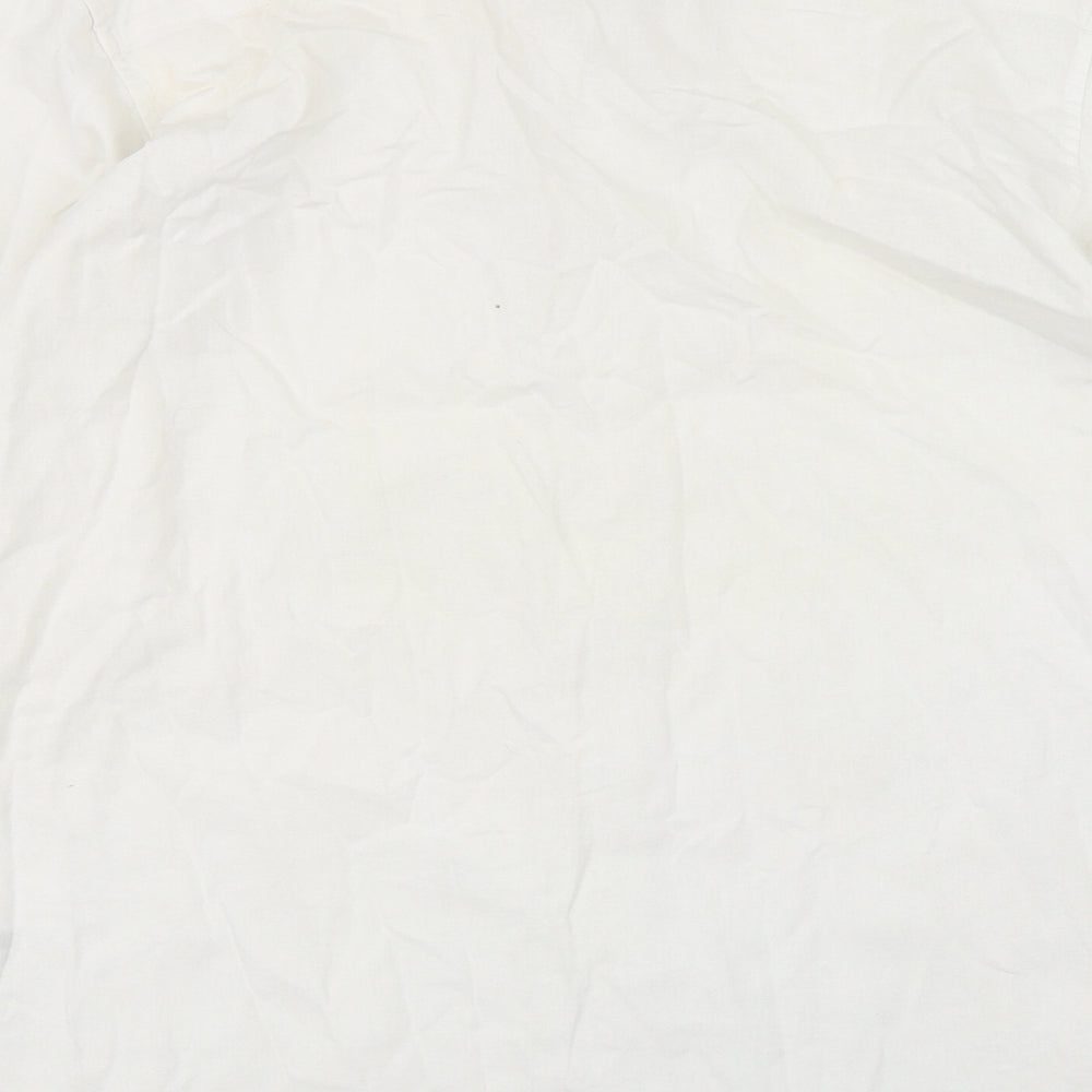 Cedar Wood State Mens White  Linen  Button-Up Size L Round Neck Button