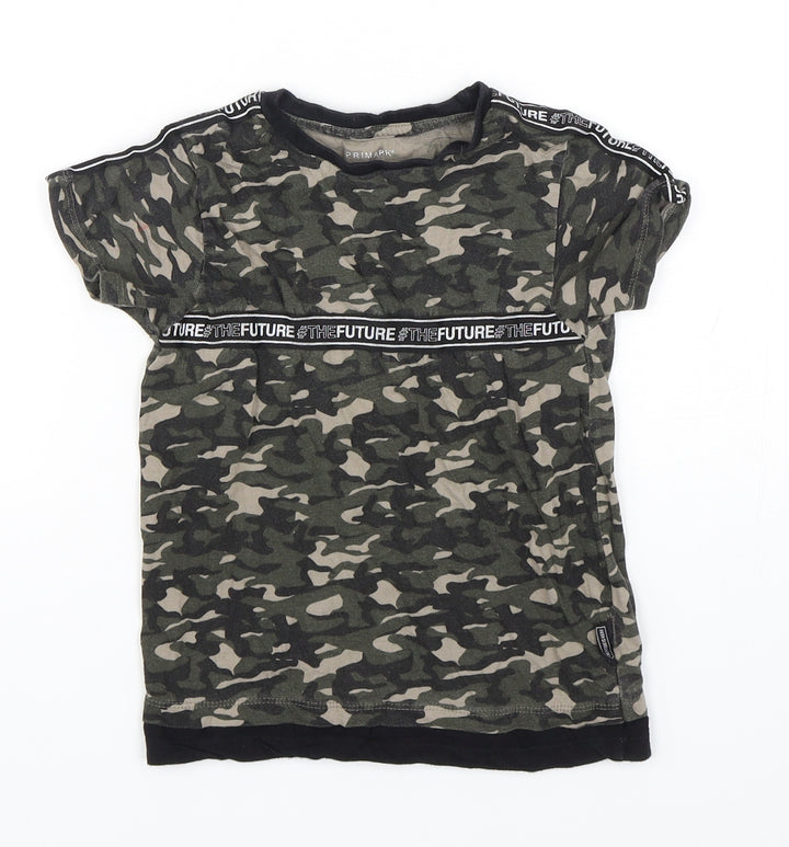 Primark Boys Green Camouflage Cotton Basic T-Shirt Size 4-5 Years Round Neck Pullover