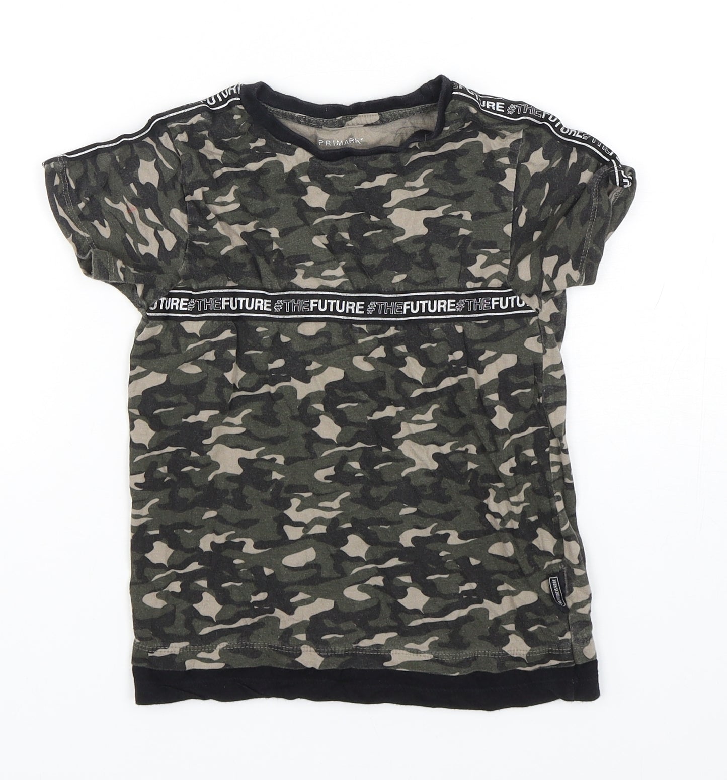 Primark Boys Green Camouflage Cotton Basic T-Shirt Size 4-5 Years Round Neck Pullover