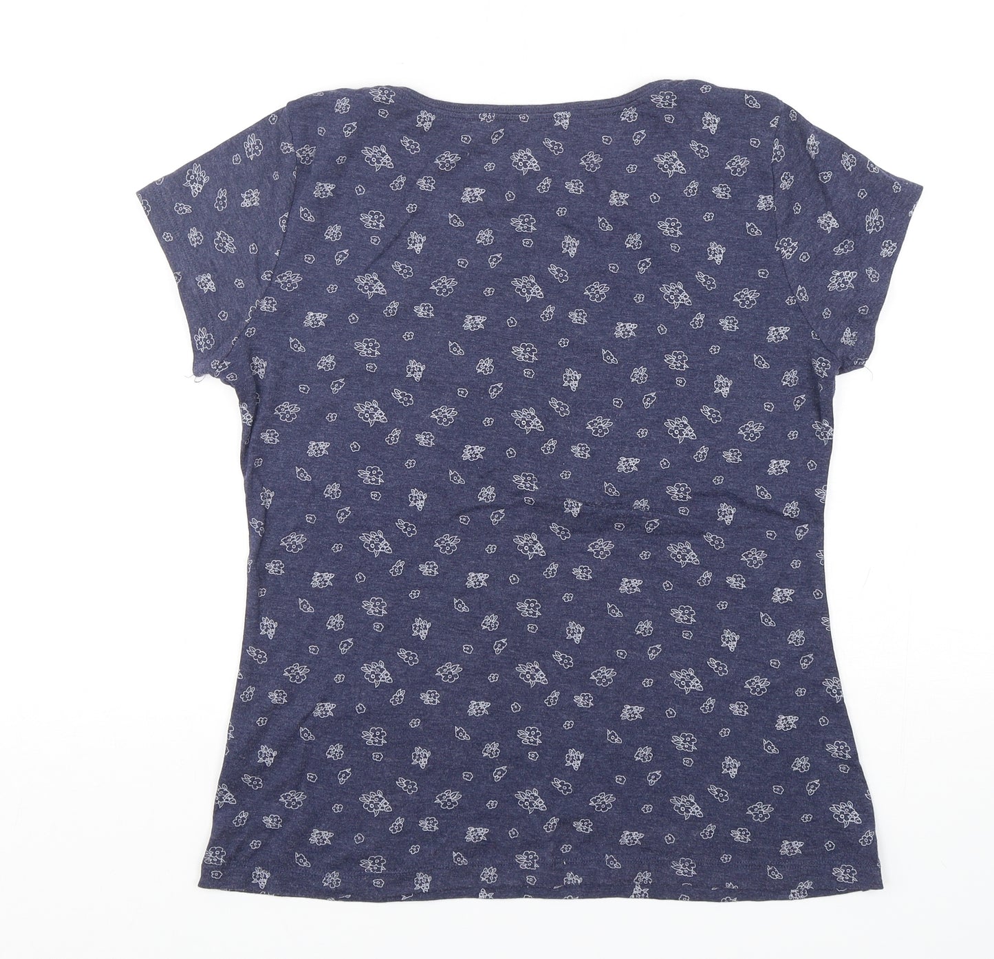 Papaya Womens Blue Floral Cotton Basic T-Shirt Size 16 Round Neck