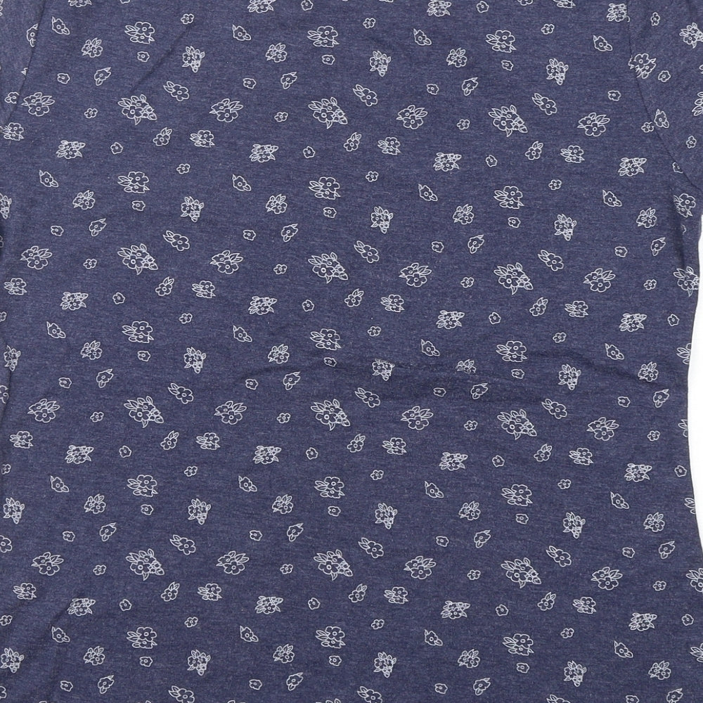 Papaya Womens Blue Floral Cotton Basic T-Shirt Size 16 Round Neck