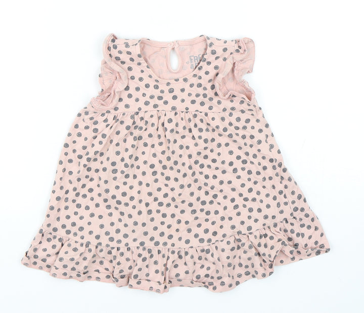 F&F Girls Pink Polka Dot Cotton A-Line Size 12-18 Months Round Neck Pullover