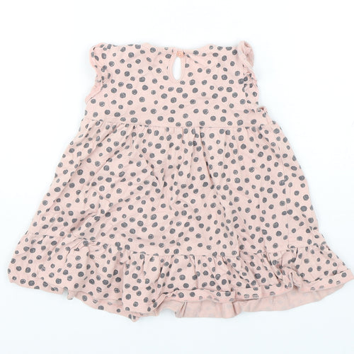 F&F Girls Pink Polka Dot Cotton A-Line  Size 12-18 Months  Round Neck Pullover