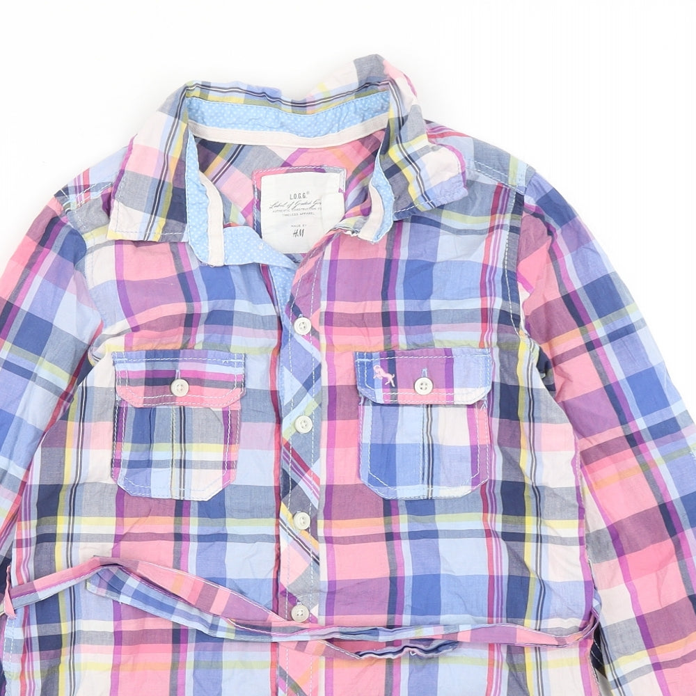 H&M Girls Multicoloured Plaid Cotton Shirt Dress  Size 9 Years  Collared Button