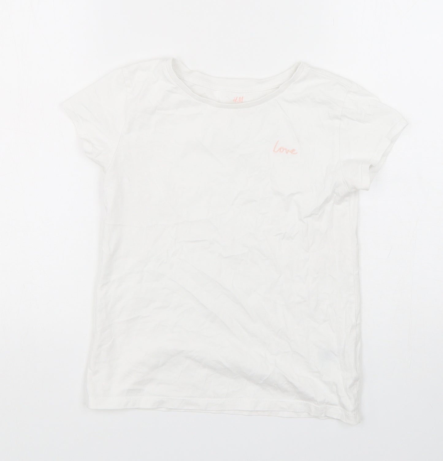 H&M Girls White  Cotton Basic T-Shirt Size 11-12 Years Round Neck Pullover