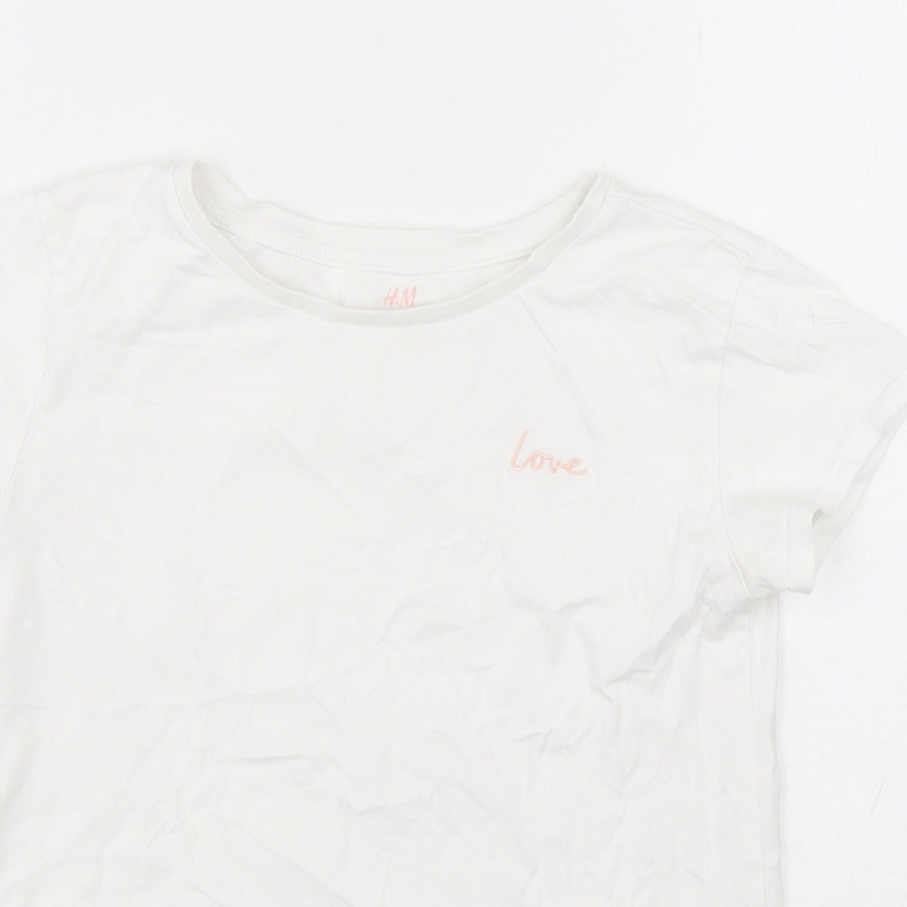H&M Girls White  Cotton Basic T-Shirt Size 11-12 Years Round Neck Pullover