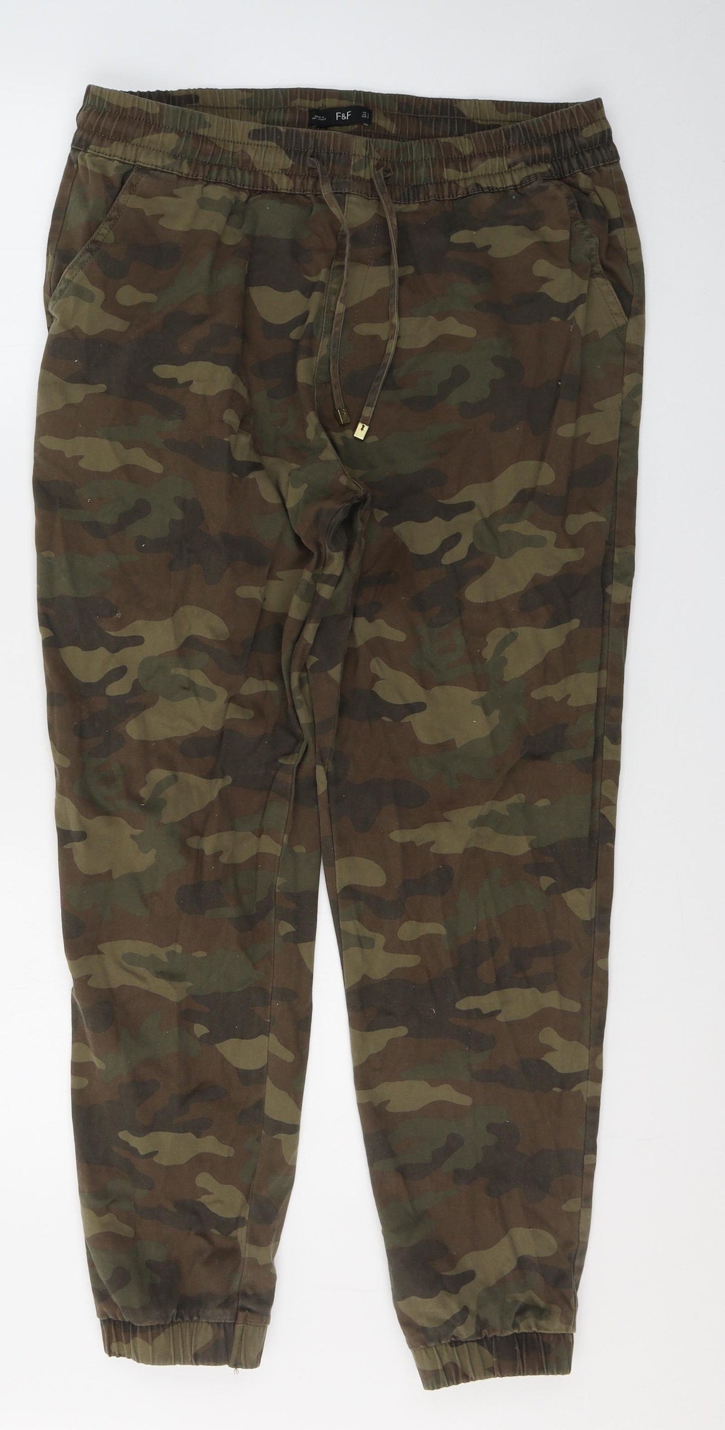 F&F Womens Green Camouflage Cotton Jegging Trousers Size 14 L28 in Regular Tie