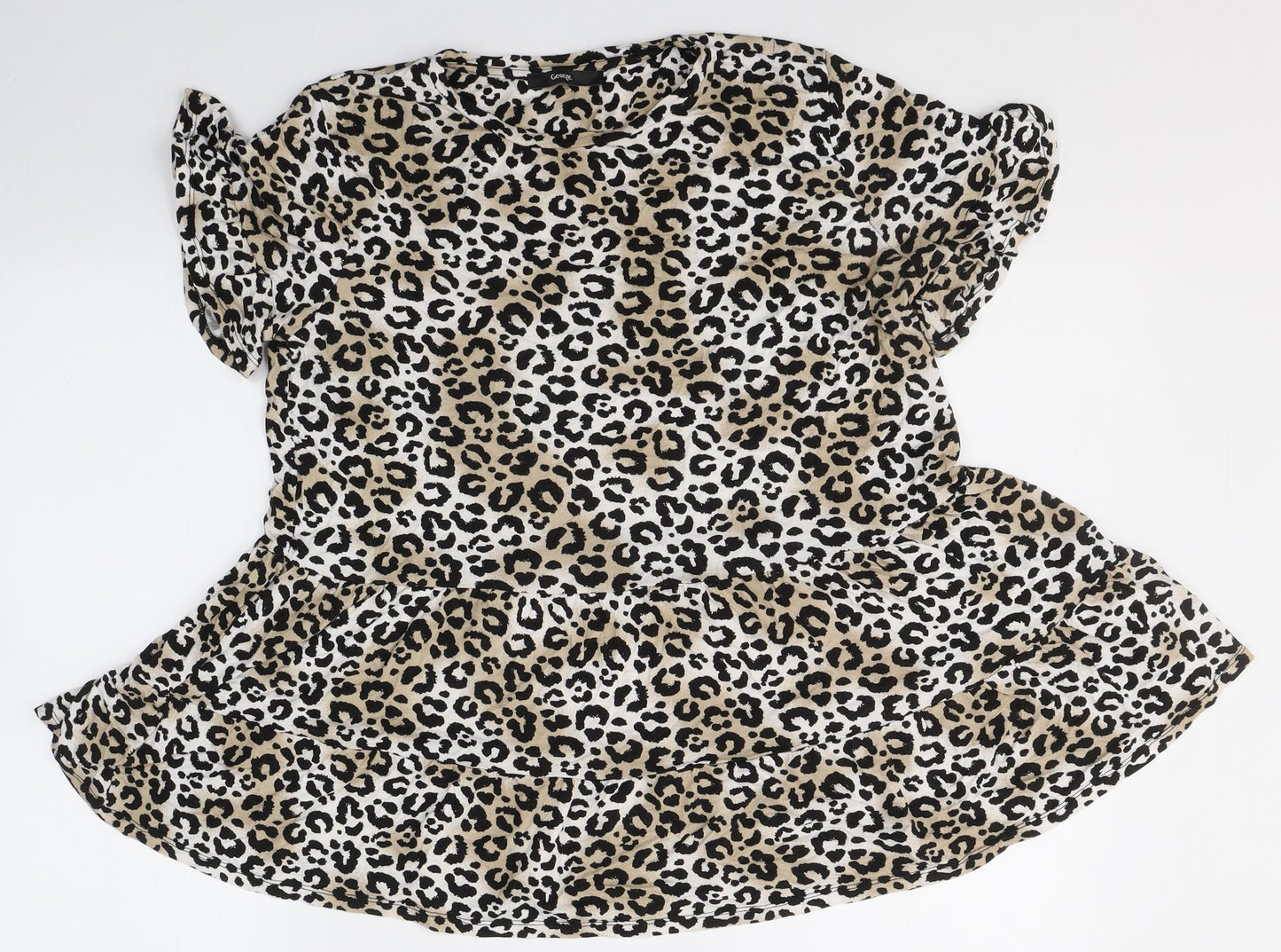 George Womens Beige Animal Print Viscose Basic T-Shirt Size 16 Round Neck
