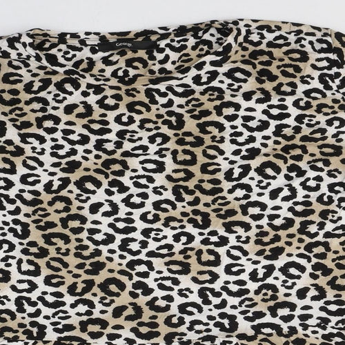 George Womens Beige Animal Print Viscose Basic T-Shirt Size 16 Round Neck