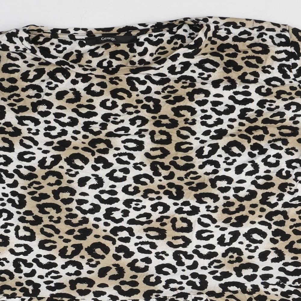 George Womens Beige Animal Print Viscose Basic T-Shirt Size 16 Round Neck