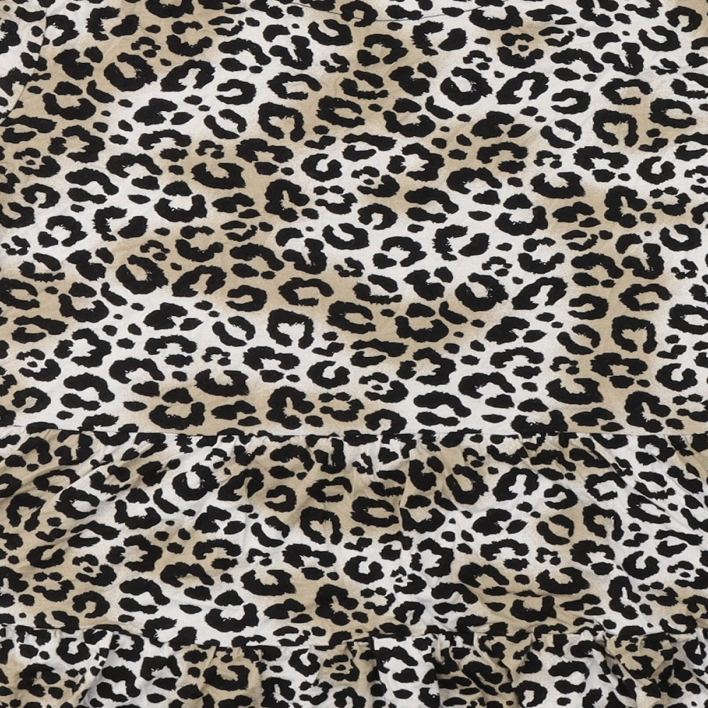 George Womens Beige Animal Print Viscose Basic T-Shirt Size 16 Round Neck