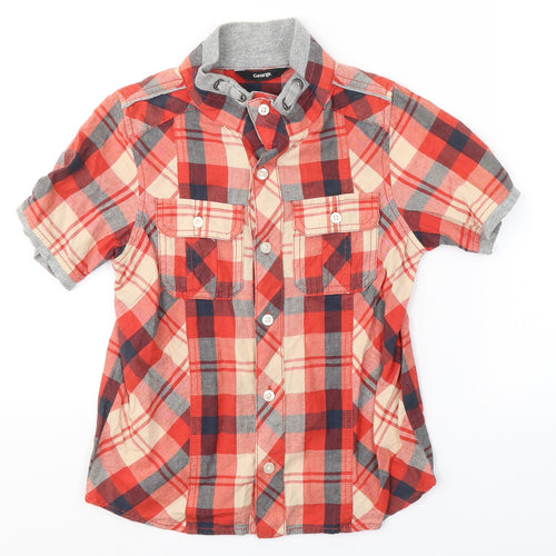 George Boys Red Plaid 100% Cotton Basic Button-Up Size 5-6 Years Collared Button