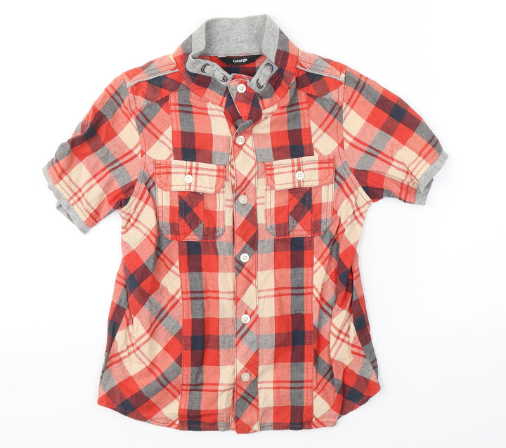 George Boys Red Plaid 100% Cotton Basic Button-Up Size 5-6 Years Collared Button