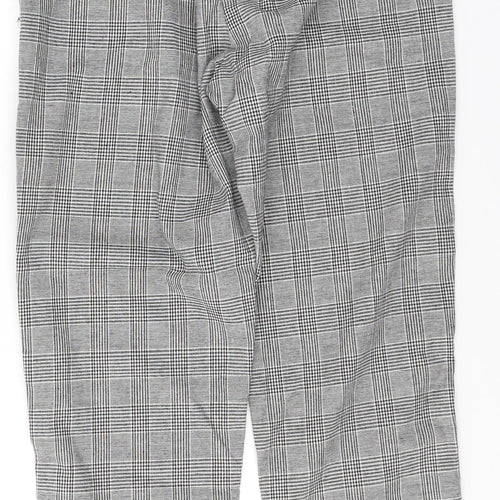 Preworn Womens Black Plaid Polyester Trousers  Size M L28 in Regular