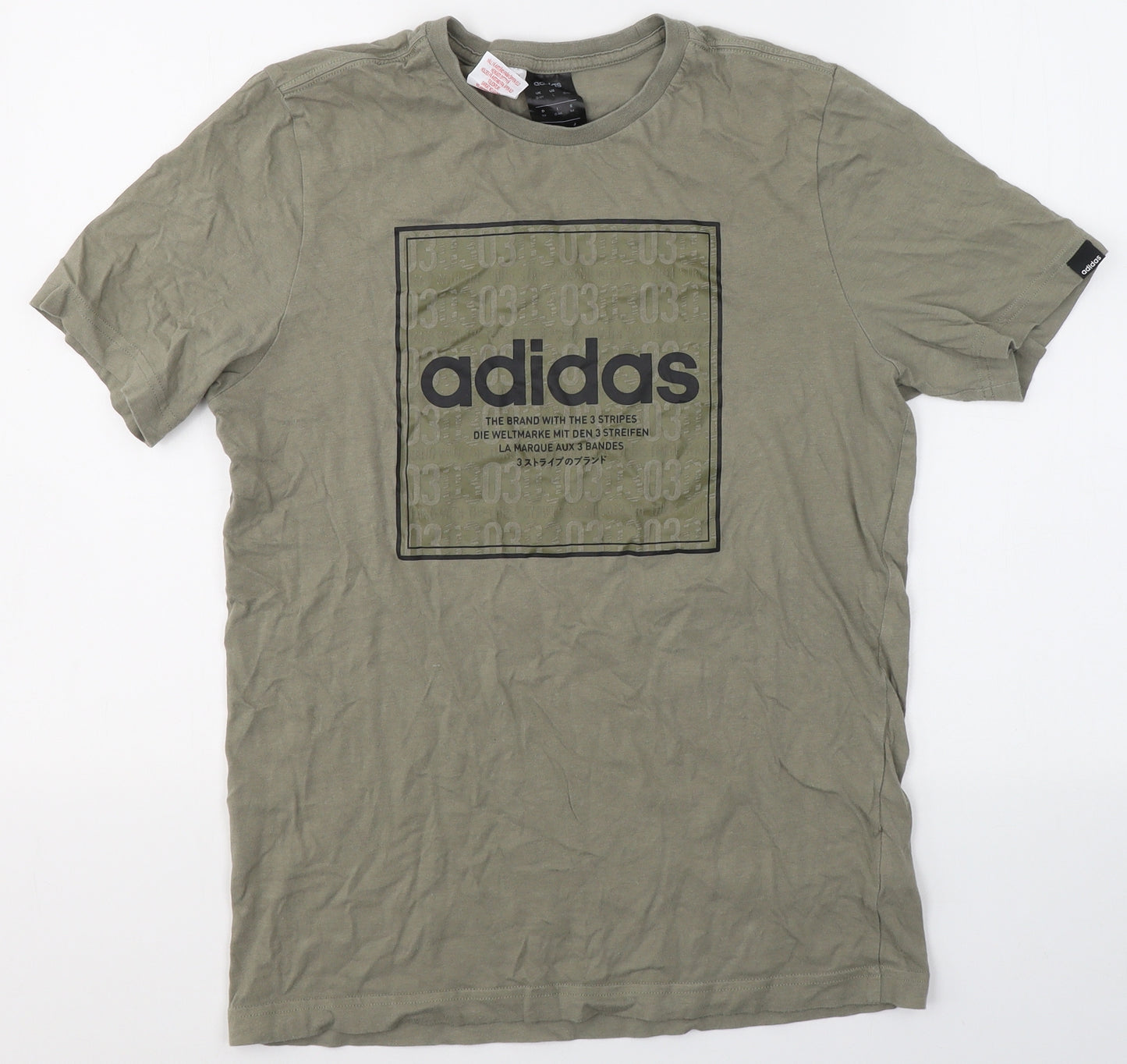 adidas Boys Green  100% Cotton Basic T-Shirt Size 13-14 Years Round Neck Pullover