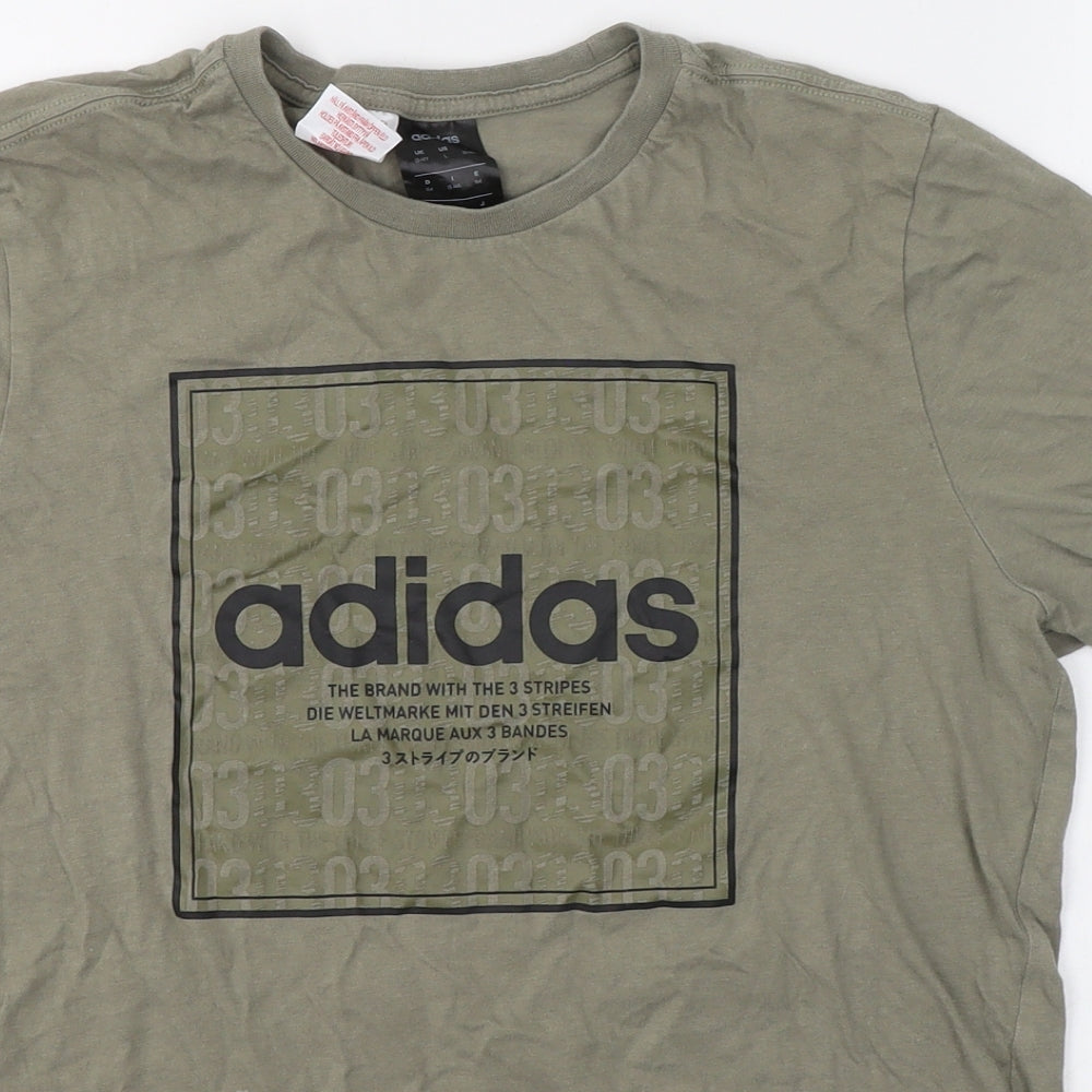 adidas Boys Green  100% Cotton Basic T-Shirt Size 13-14 Years Round Neck Pullover