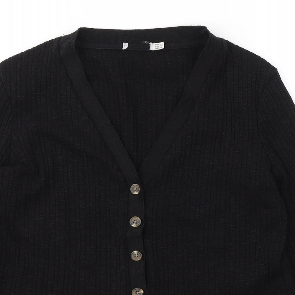 Stradivarius Womens Black V-Neck  Polyester Cardigan Jumper Size M