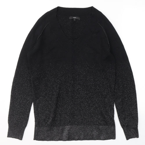 NEXT Womens Black  Cotton Basic T-Shirt Size 10 V-Neck