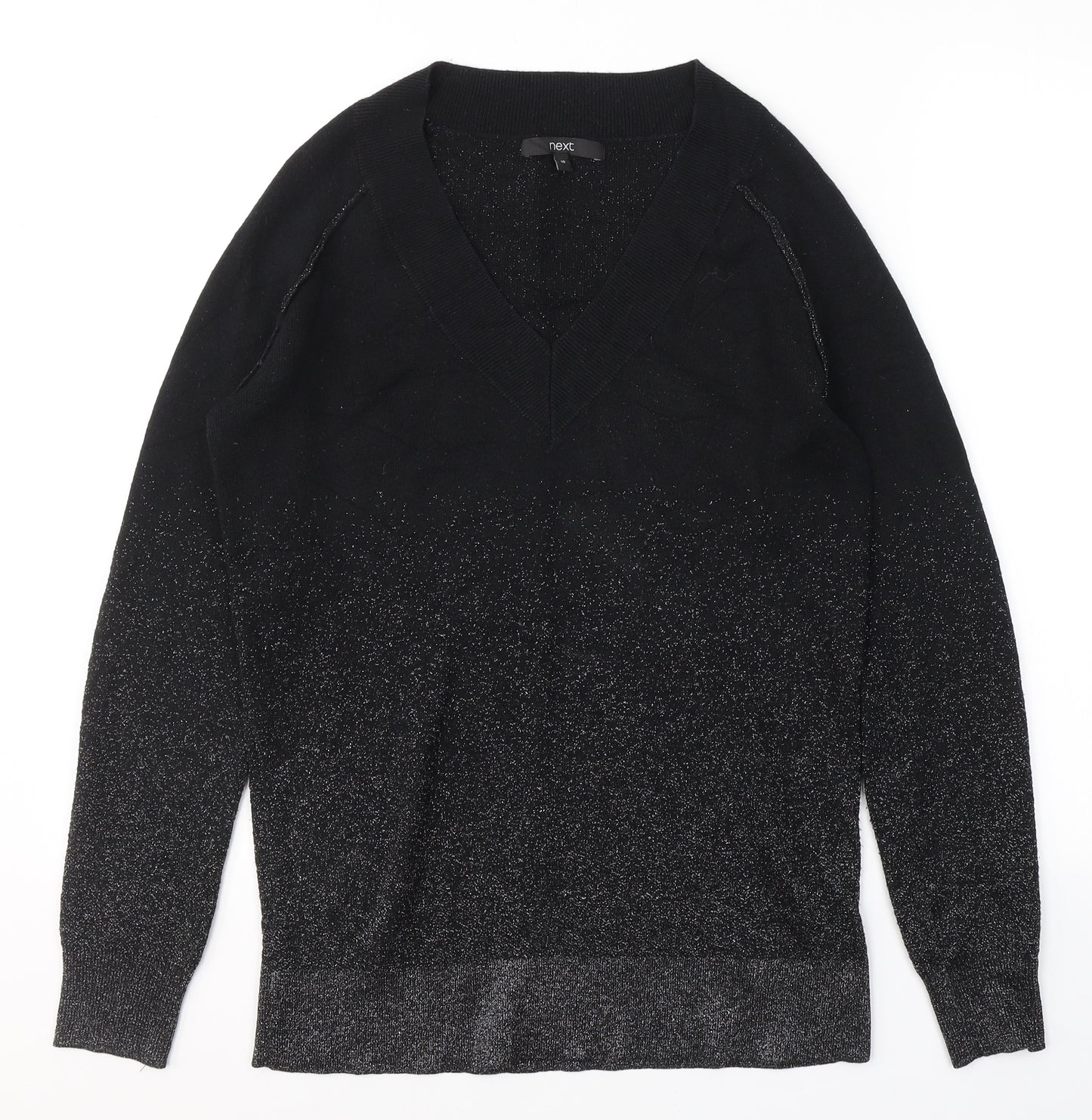 NEXT Womens Black  Cotton Basic T-Shirt Size 10 V-Neck