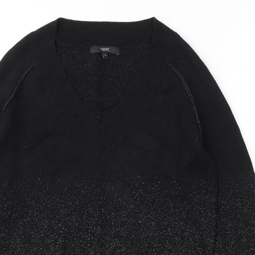 NEXT Womens Black  Cotton Basic T-Shirt Size 10 V-Neck