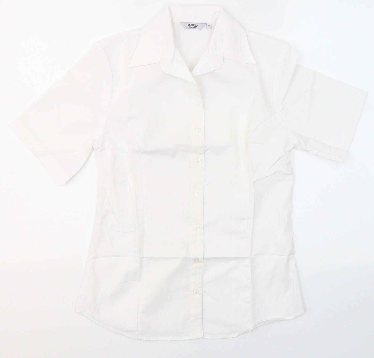 Disley Womens White  Polyester Basic Button-Up Size 8 Round Neck