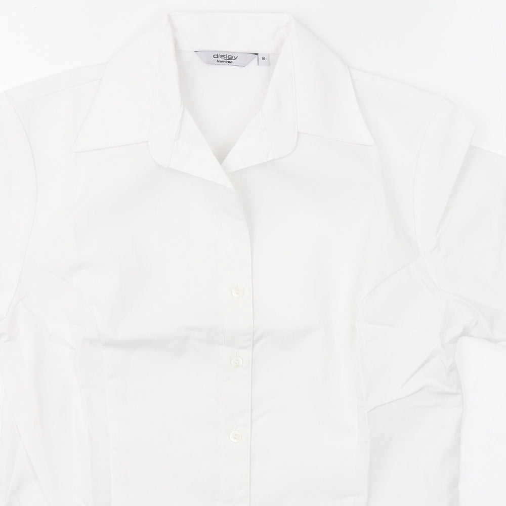 Disley Womens White  Polyester Basic Button-Up Size 8 Round Neck