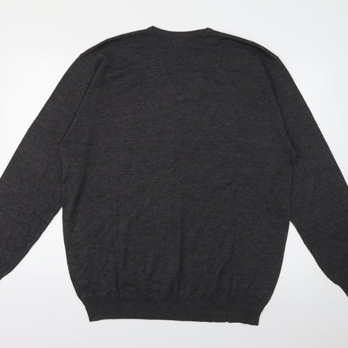 Henbury Mens Grey V-Neck  Cotton Pullover Jumper Size XL