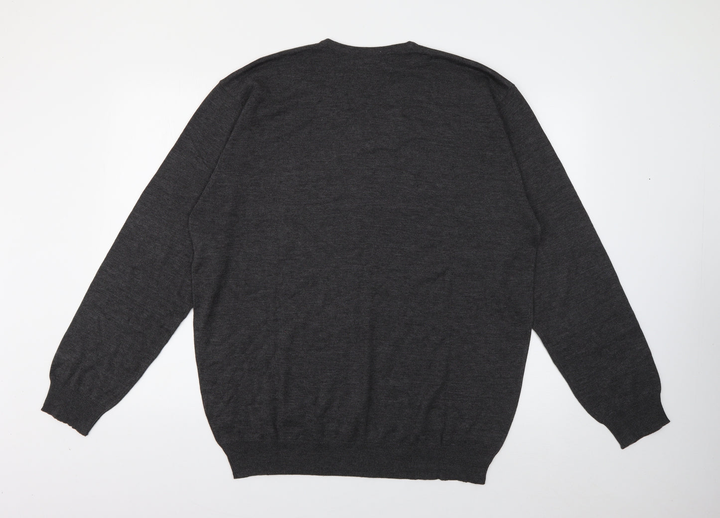 Henbury Mens Grey V-Neck  Cotton Pullover Jumper Size XL