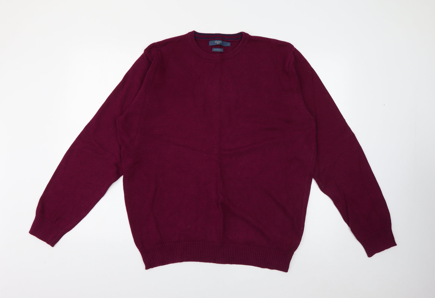 Atlantic Bay Mens Purple Crew Neck  Cotton Pullover Jumper Size L
