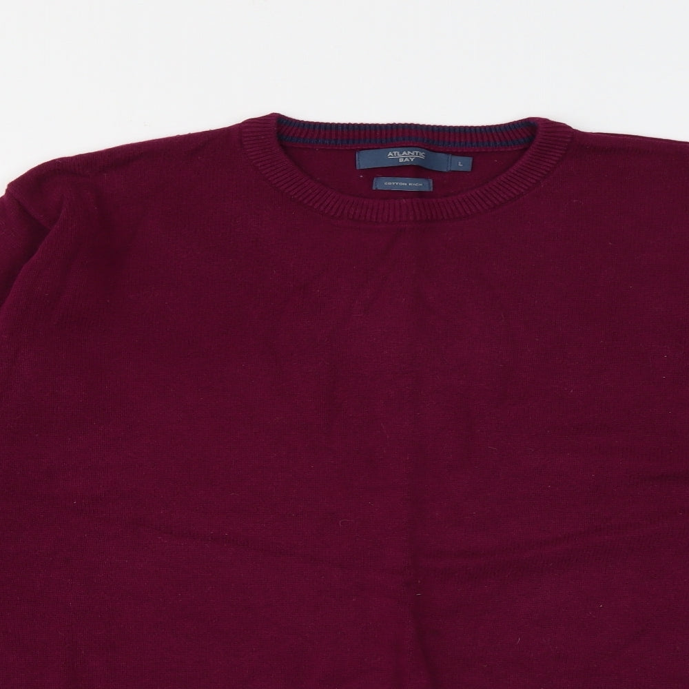 Atlantic Bay Mens Purple Crew Neck  Cotton Pullover Jumper Size L