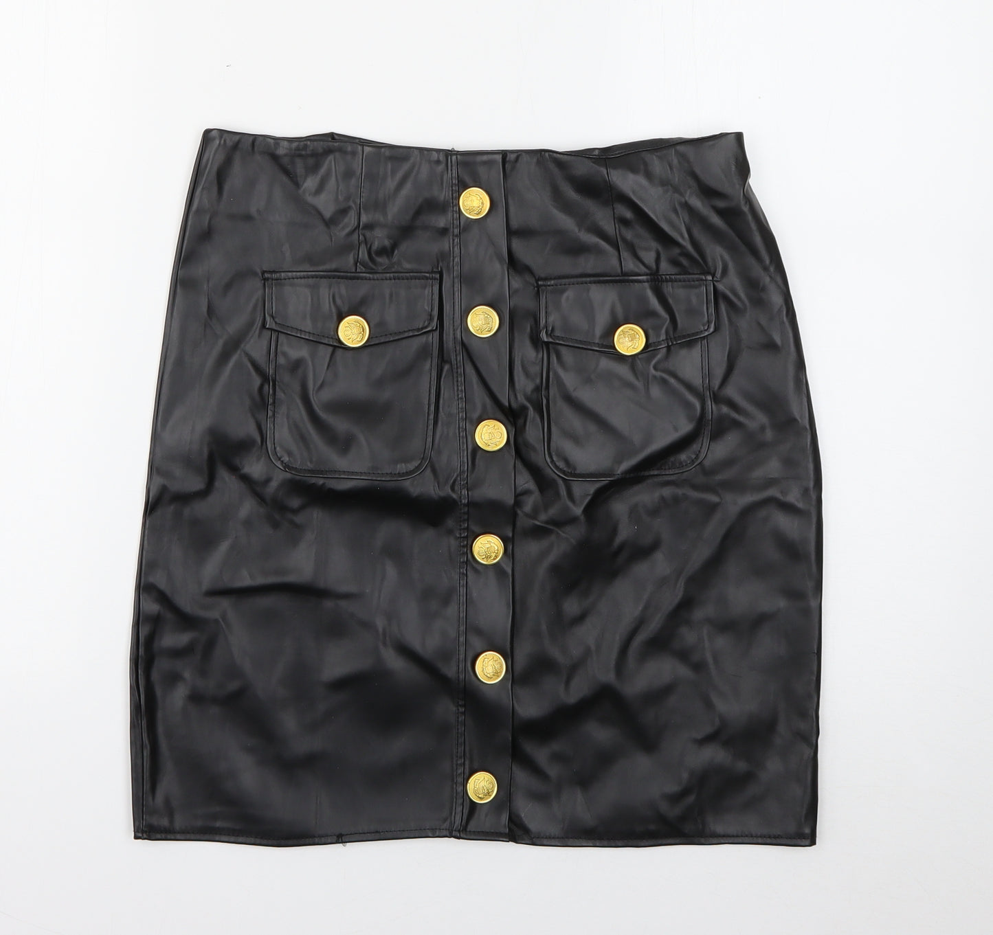Preworn Womens Black  Polyester Mini Skirt Size XL   Zip - Faux Leather