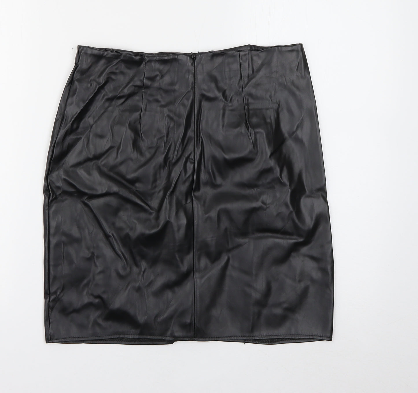 Preworn Womens Black  Polyester Mini Skirt Size XL   Zip - Faux Leather