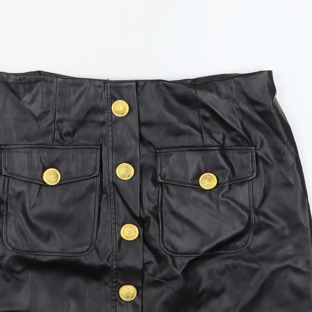 Preworn Womens Black  Polyester Mini Skirt Size XL   Zip - Faux Leather
