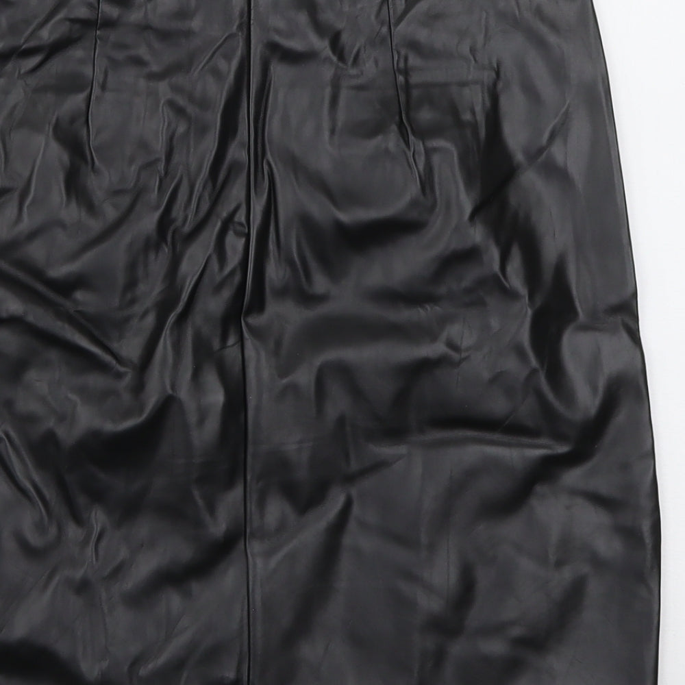 Preworn Womens Black  Polyester Mini Skirt Size XL   Zip - Faux Leather