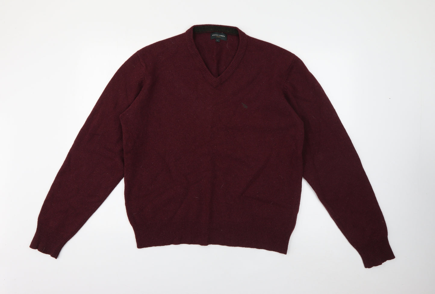 Racing Green Mens Purple V-Neck  Wool Pullover Jumper Size L