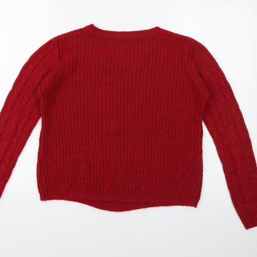 Select Womens Red Round Neck  Acrylic Pullover Jumper Size 10