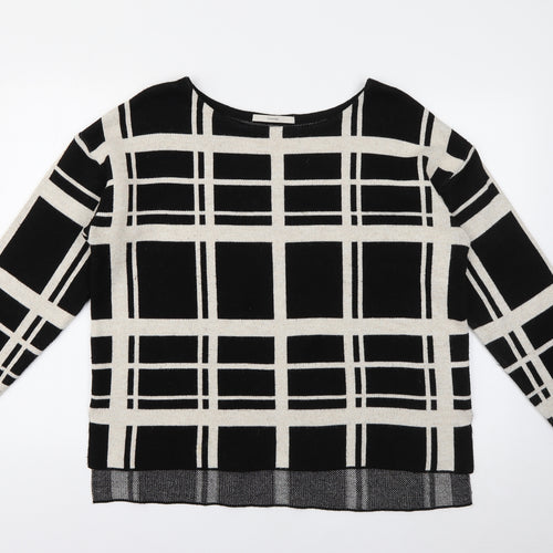 George Womens Black Round Neck Plaid Acrylic Pullover Jumper Size 14