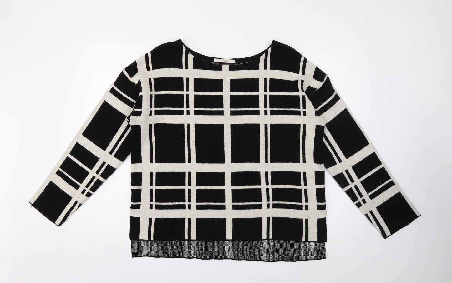 George Womens Black Round Neck Plaid Acrylic Pullover Jumper Size 14