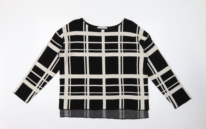 George Womens Black Round Neck Plaid Acrylic Pullover Jumper Size 14