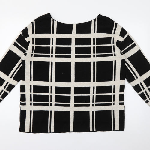 George Womens Black Round Neck Plaid Acrylic Pullover Jumper Size 14