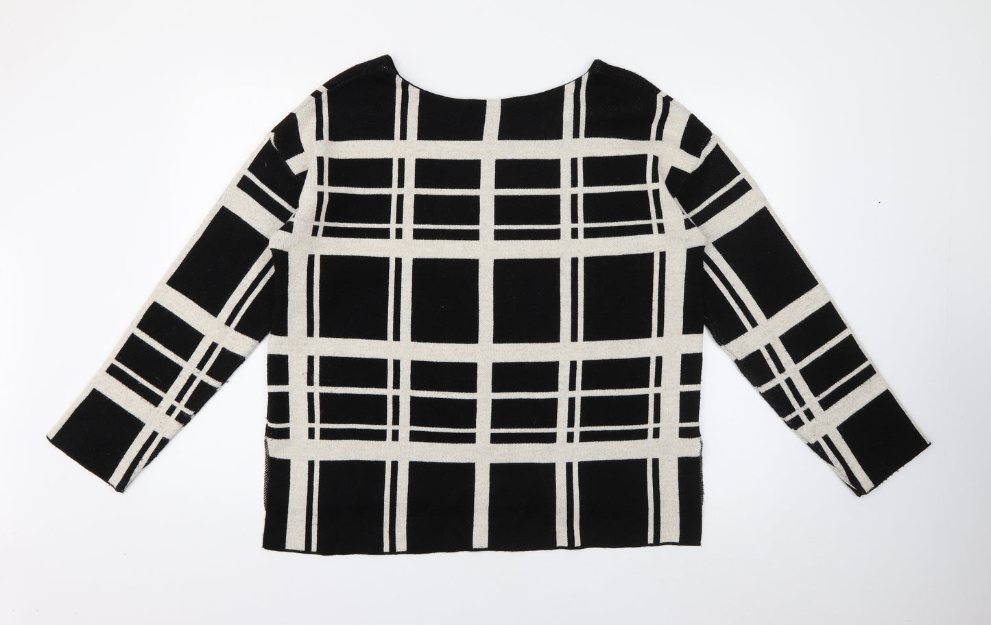 George Womens Black Round Neck Plaid Acrylic Pullover Jumper Size 14