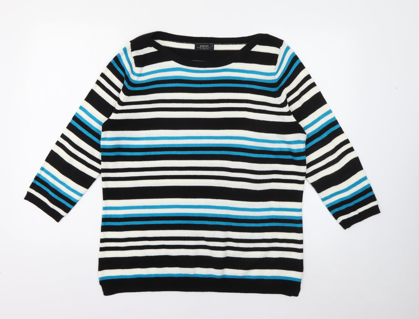 Papaya Womens Blue Scoop Neck Striped Acrylic Pullover Jumper Size 16
