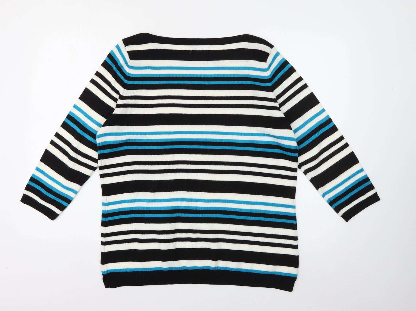 Papaya Womens Blue Scoop Neck Striped Acrylic Pullover Jumper Size 16