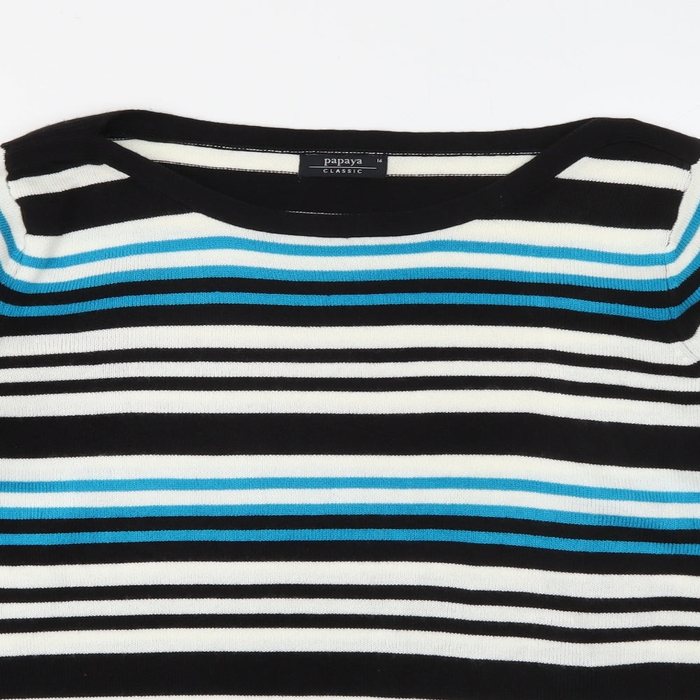 Papaya Womens Blue Scoop Neck Striped Acrylic Pullover Jumper Size 16