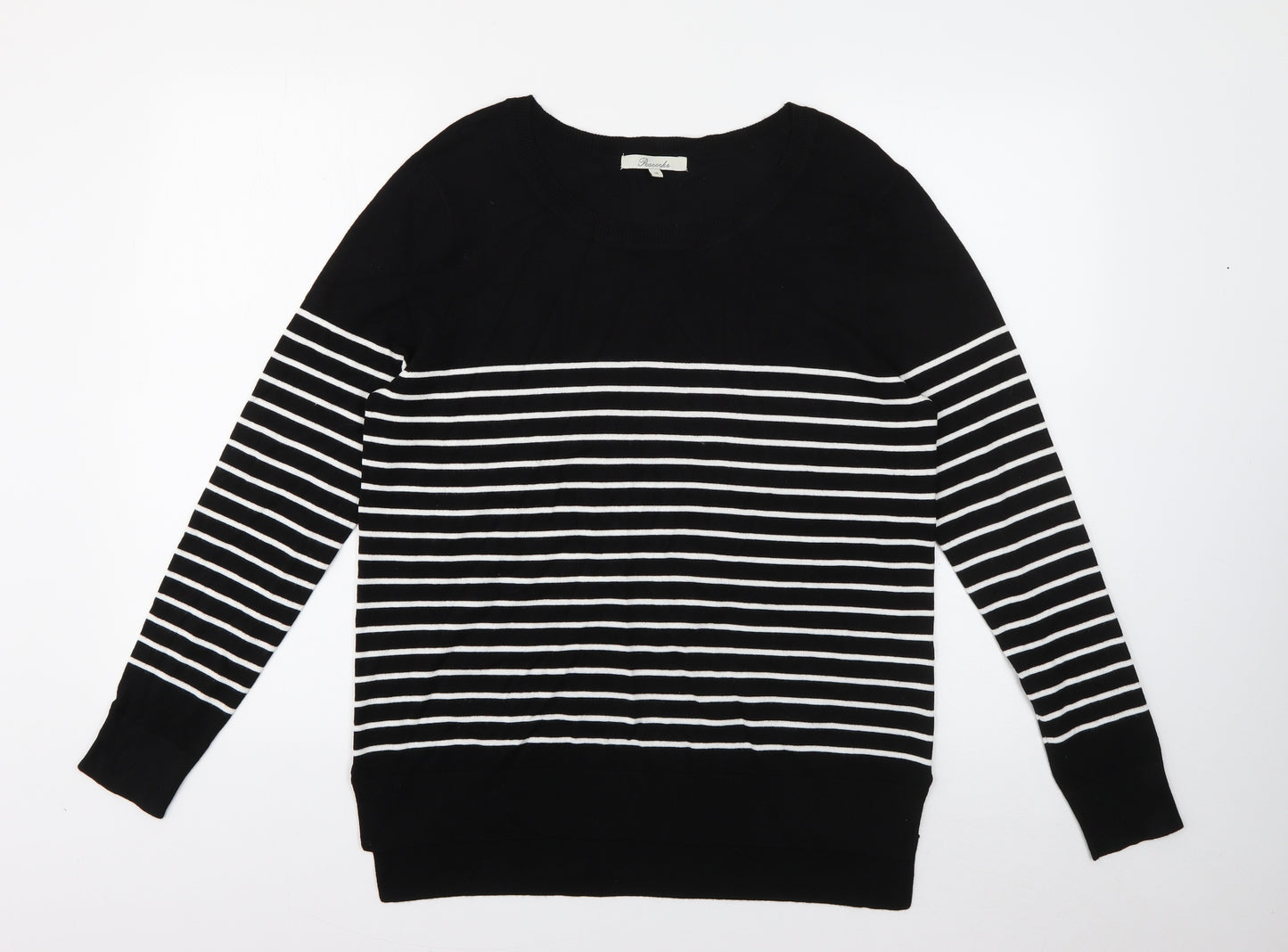 Peacocks Womens Black Scoop Neck Striped Viscose Pullover Jumper Size 16