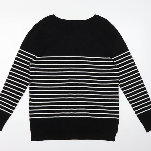 Peacocks Womens Black Scoop Neck Striped Viscose Pullover Jumper Size 16