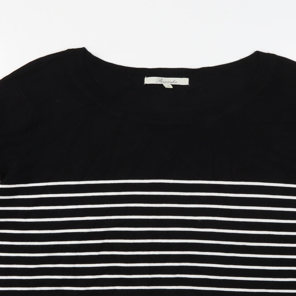 Peacocks Womens Black Scoop Neck Striped Viscose Pullover Jumper Size 16